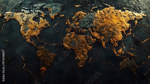 Top-down image of the world showing where natural disasters like earthquakes occur with visible cracks and fractures on the surface.