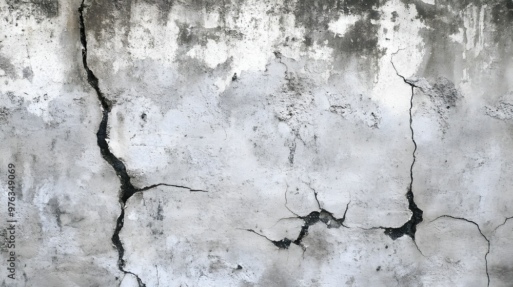 Fototapeta premium Weathered concrete wall texture with cracks and black spots