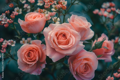 Beautiful Pink Roses in Bloom Surrounded by Delicate Buds