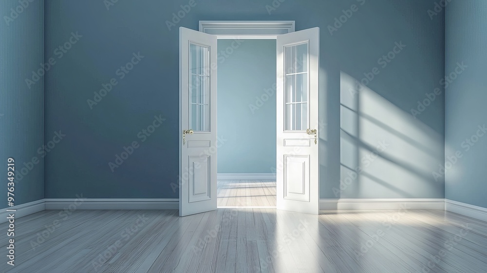 3D rendering of an open door in an empty room 3D rendering of an open door in an empty room