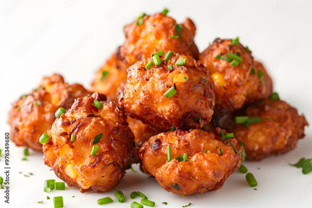 Deliciously Crispy Corn Fritters Topped with Fresh Chives Deliciously Crispy Corn Fritters Topped with Fresh Chives