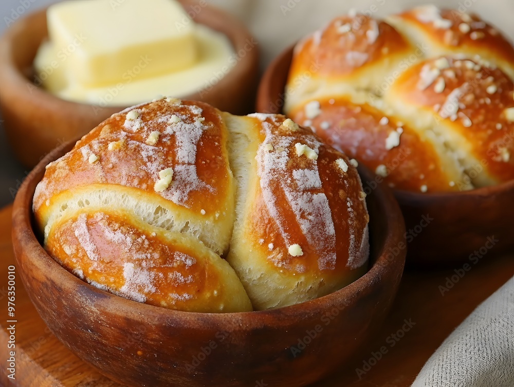 Bavarian pretzel rolls with butter Bavarian pretzel rolls with butter
