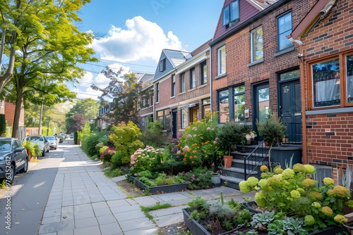 Charming Residential Street with Lush Gardens and Cozy Homes photo