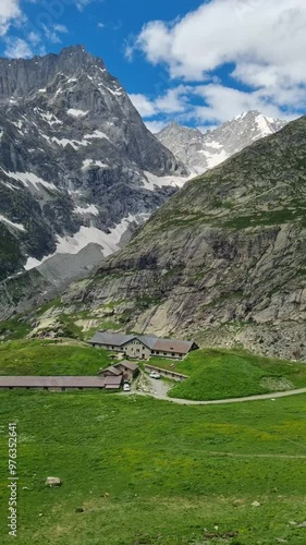 Pre De Bar Glacier and buildings. Italian Alps
 photo