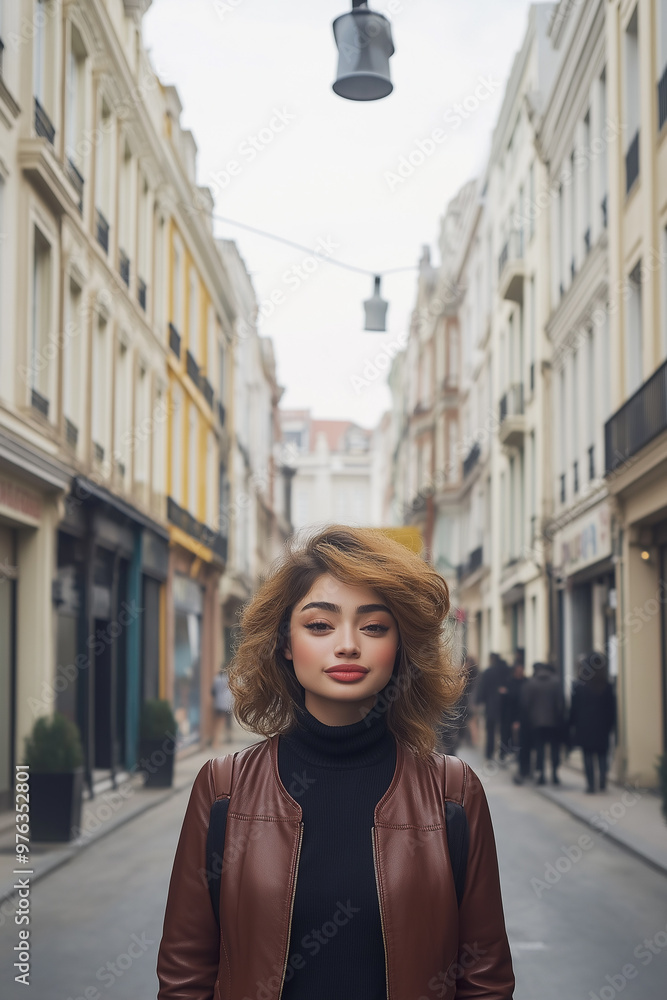 mujer con chaqueta de piel roja mujer con chaqueta de piel roja