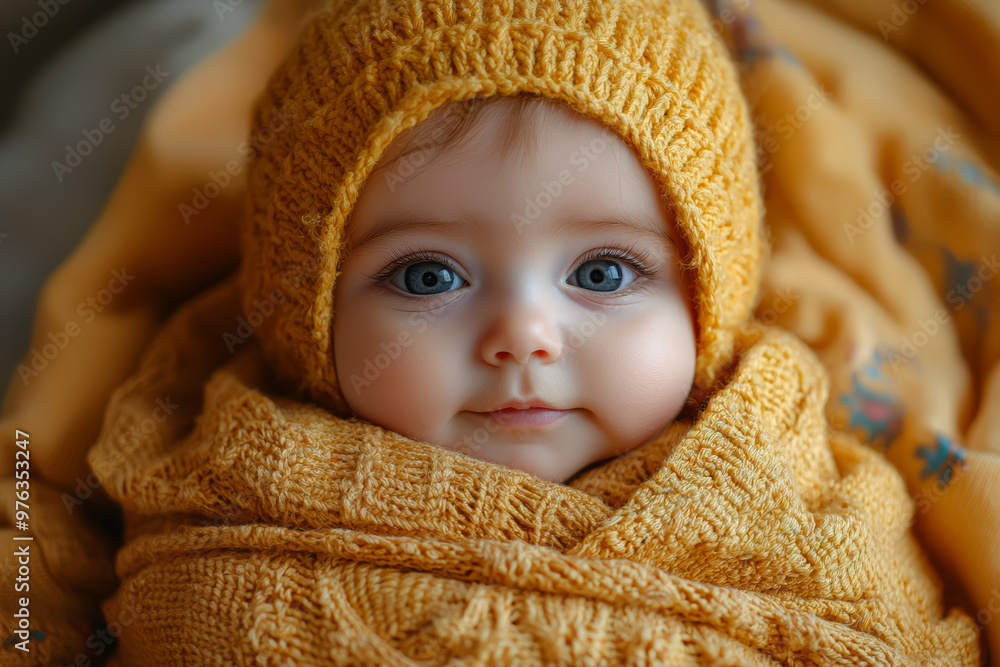 A baby dressed as a burrito, snugly wrapped in a blanket. Concept of adorable and funny baby costumes. A baby dressed as a burrito, snugly wrapped in a blanket. Concept of adorable and funny baby costumes.