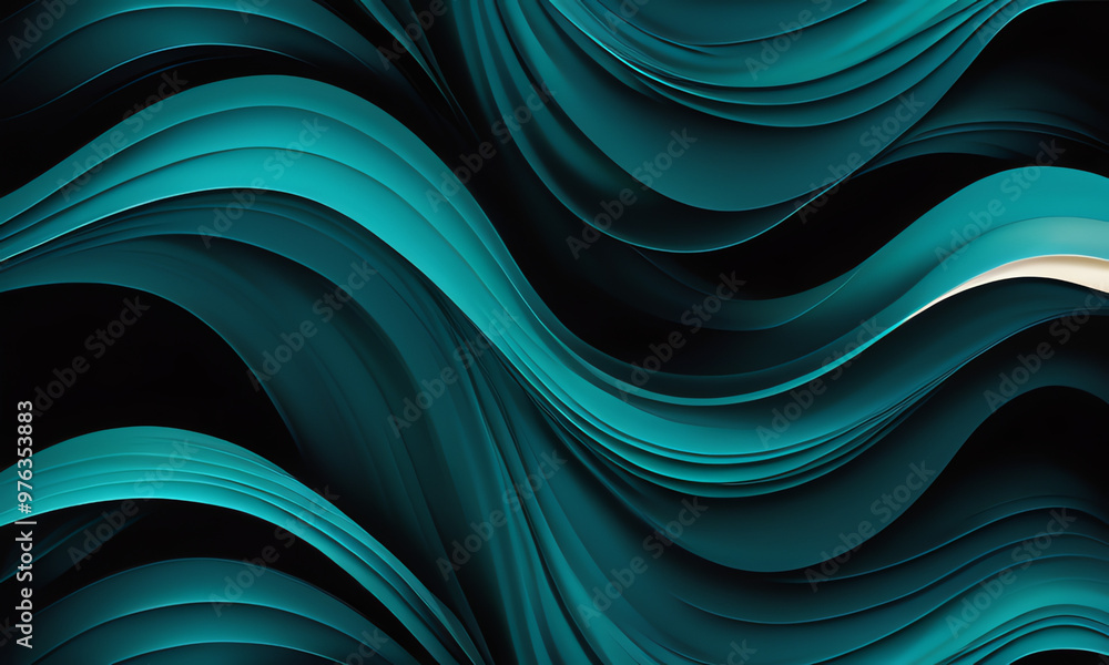 Abstract fluid wallpaper with smooth, undulating curves in shades of teal, black, and cream. Dynamic wavy patterns create a mesmerizing, contemporary design perfect for modern interiors. Abstract fluid wallpaper with smooth, undulating curves in shades of teal, black, and cream. Dynamic wavy patterns create a mesmerizing, contemporary design perfect for modern interiors.