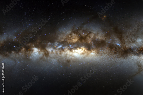 Milky Way galaxy with dark clouds and bright stars in outer space photo