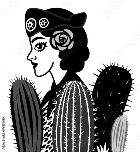 Maria Bonita. Folk heroine of Brazil. Brazilian cordel style. Northeast woodcut style photo