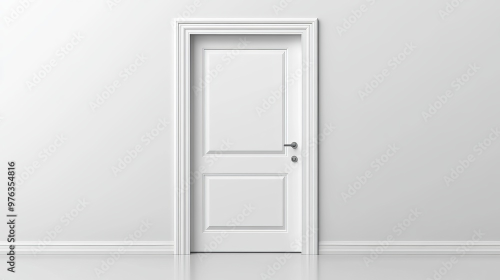 Vector illustration of a white closed door with a frame isolated against a background Vector illustration of a white closed door with a frame isolated against a background