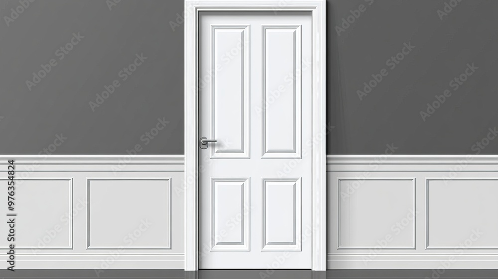 Vector illustration of a white closed door with a frame isolated against a background Vector illustration of a white closed door with a frame isolated against a background