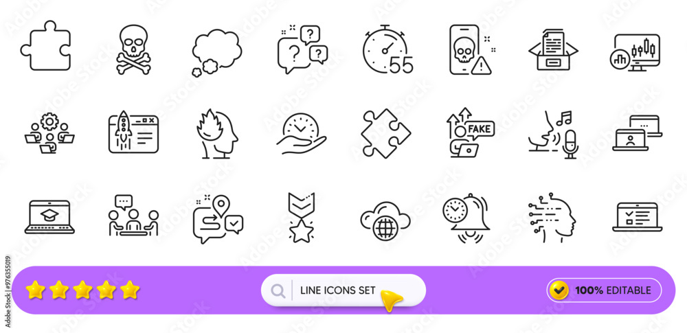 Teamwork, Strategy and Talk bubble line icons for web app. Pack of Journey, Artificial intelligence, Time management pictogram icons. Stress, Cloud computing, Outsource work signs. Search bar. Vector Teamwork, Strategy and Talk bubble line icons for web app. Pack of Journey, Artificial intelligence, Time management pictogram icons. Stress, Cloud computing, Outsource work signs. Search bar. Vector