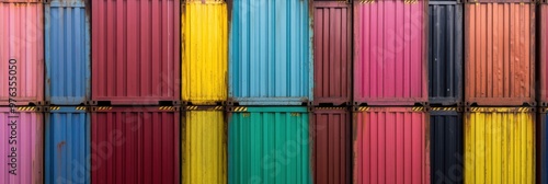 Wallpaper Mural An image depicting a colorful stack of shipping containers in a yard, illustrating international trade, logistics, and the global economic system. Torontodigital.ca