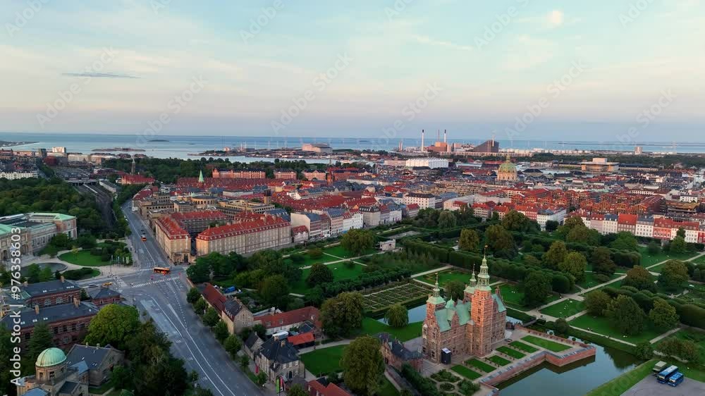Aerial view of Rosenborg Castle. The King's Garden central Copenhagen, Denmark, Europe Aerial view of Rosenborg Castle. The King's Garden central Copenhagen, Denmark, Europe