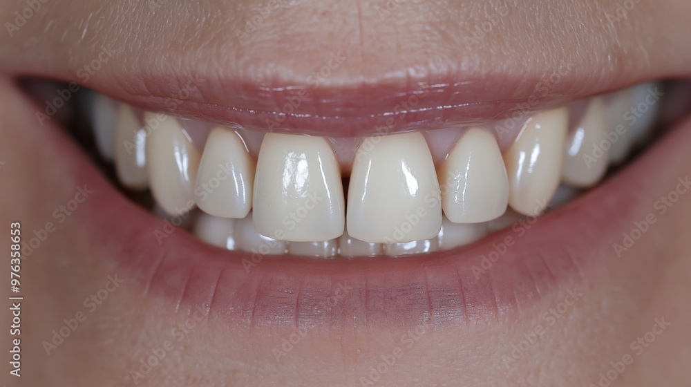 Fototapeta premium CloseUp View of Human Mouth with White Teeth, Promoting Dental Health and Oral Care