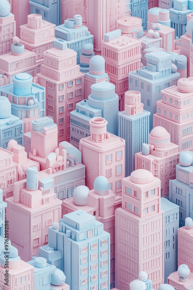 Obraz premium Whimsical pastel colored cityscape with abstract architectural structures
