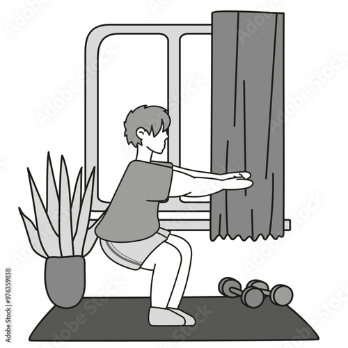 Bodyweight Workout Routine high-Intensity interval training. People doing bodyweight exercises like push-ups, squats, and planks, emphasizing. Vector illustration