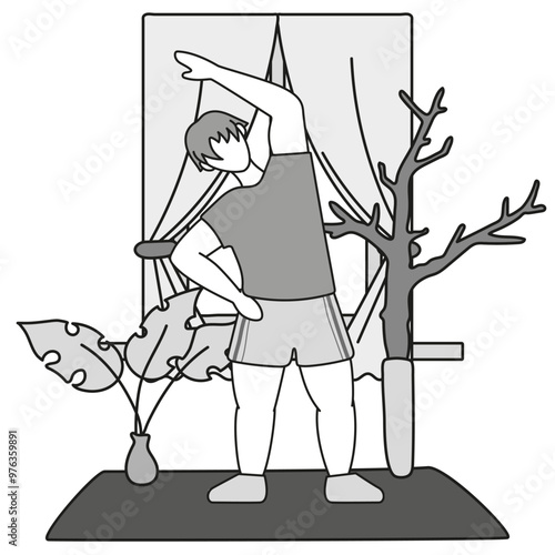 Bodyweight Workout Routine high-Intensity interval training. People doing bodyweight exercises like push-ups, squats, and planks, emphasizing. Vector illustration