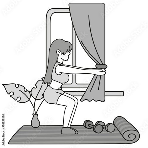 Bodyweight Workout Routine high-Intensity interval training. People doing bodyweight exercises like push-ups, squats, and planks, emphasizing. Vector illustration
