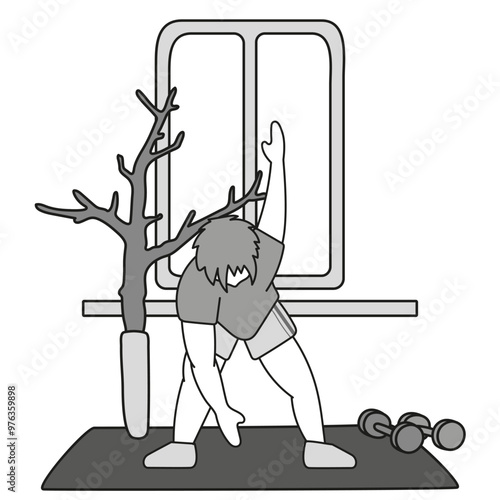 Bodyweight Workout Routine high-Intensity interval training. People doing bodyweight exercises like push-ups, squats, and planks, emphasizing. Vector illustration