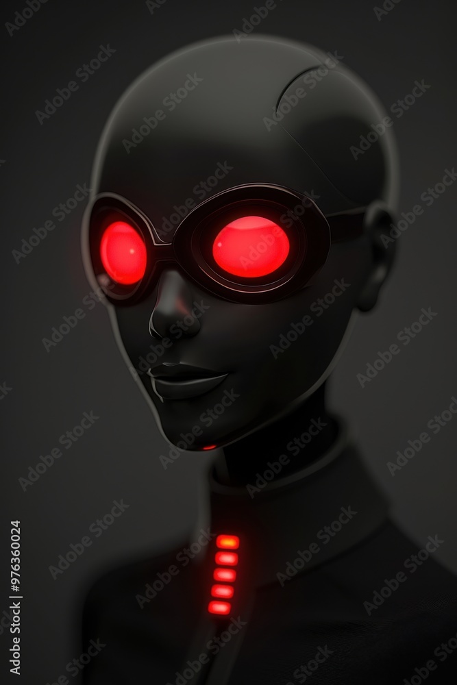 Sleek profile of a humanoid robot with glowing red eyes Stock ...