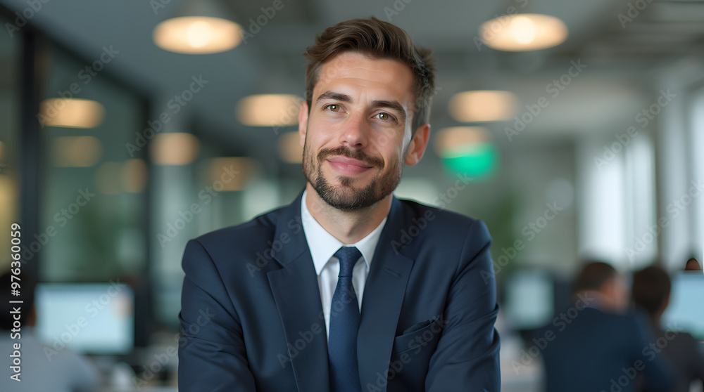 Portrait of a handsome businessman in a business suit looking at the camera. Business concept. Generative AI Portrait of a handsome businessman in a business suit looking at the camera. Business concept. Generative AI