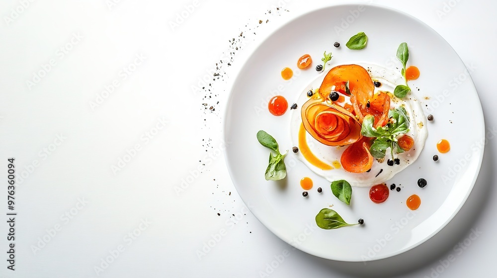 A clean and simple food art creation, with emphasis on minimalism and white A clean and simple food art creation, with emphasis on minimalism and white