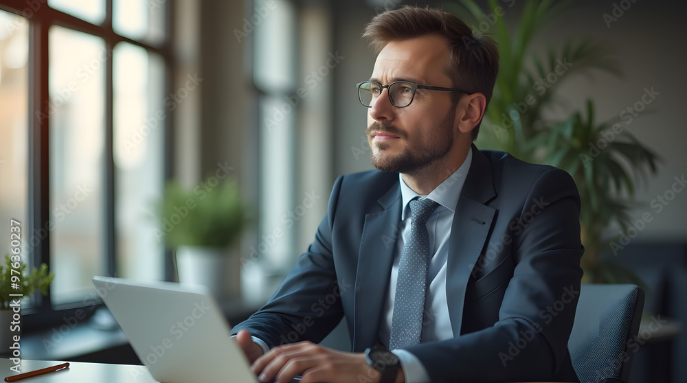 Portrait of a handsome businessman in a business suit looking at the camera. Business concept. Generative AI Portrait of a handsome businessman in a business suit looking at the camera. Business concept. Generative AI