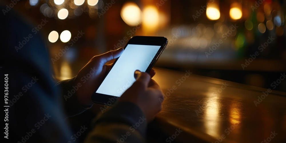 A person is focused on their smartphone in a dimly lit, perhaps cozy or intimate setting, possibly suggesting relaxation, communication, or solitude. A person is focused on their smartphone in a dimly lit, perhaps cozy or intimate setting, possibly suggesting relaxation, communication, or solitude.