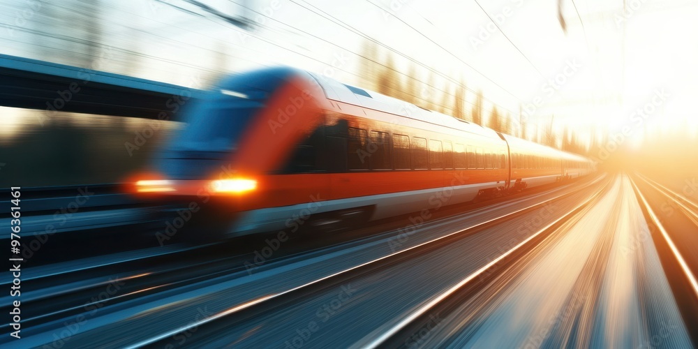 A blurred image of a red and white train speeding down railway tracks, capturing the essence of modern transportation and the efficiency of rail travel. A blurred image of a red and white train speeding down railway tracks, capturing the essence of modern transportation and the efficiency of rail travel.