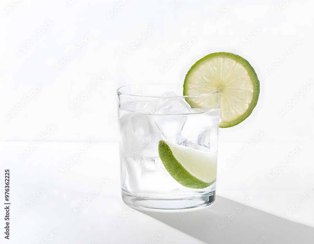 A glass of water with lime and ice. Hard light A glass of water with lime and ice. Hard light