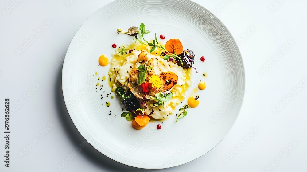 A beautifully plated meal, captured in isolation against a white backdrop - A beautifully plated meal, captured in isolation against a white backdrop -