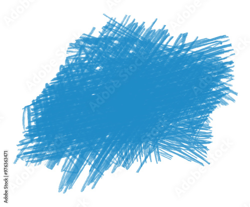 Blue pen sketch creates a dynamic, textured scribble on a transparent background