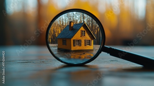 A detailed miniature house surrounded by lush greenery captured at twilight