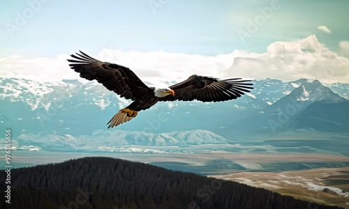 Wallpaper Mural Majestic bald eagle soaring over mountain vista, Video Torontodigital.ca