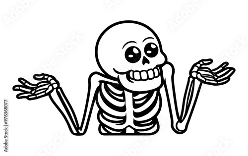 funny smiling skeleton shrugging shoulders, Halloween sketch