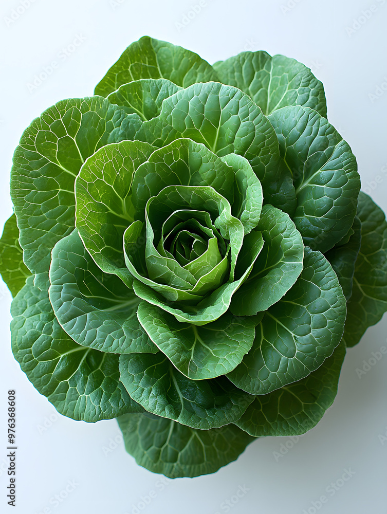 Obraz premium Fresh green lettuce with vibrant leaves, perfect for salads and healthy dishes, showcasing its natural beauty and crisp texture.