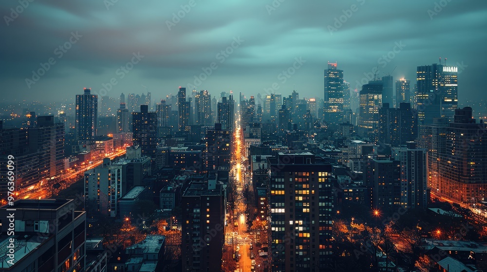 Fototapeta premium City landscape at night. Generative AI.