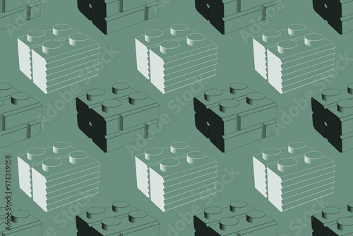 White and black inking blocks on sand green seamless pattern