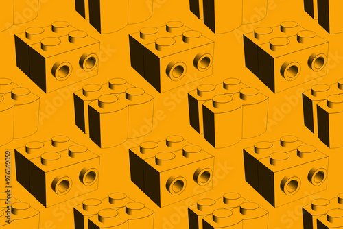 Black inking blocks on orange seamless pattern