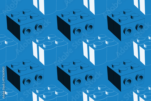 White and black inking blocks on blue seamless pattern