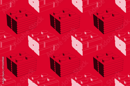White and black inking blocks on red seamless pattern