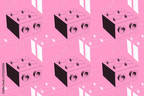 White and black inking blocks on pink seamless pattern