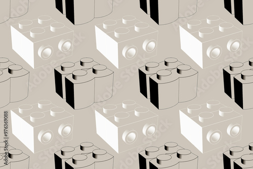 White and black inking blocks on tan seamless pattern