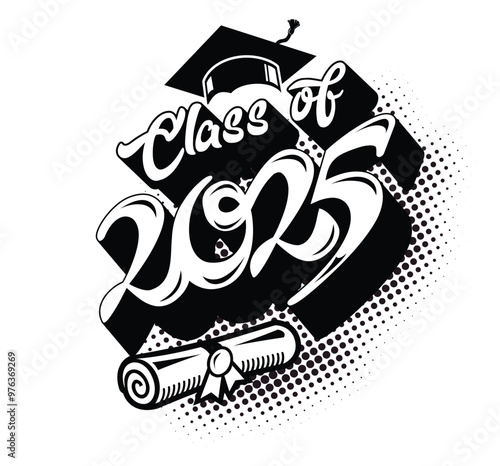 Lettering Class of 2025 for greeting, invitation card. Text for graduation design, congratulation event, T-shirt, party, high school or college graduate. Vector on transparent background