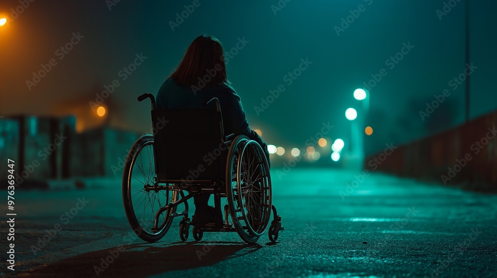 Obraz premium young woman sitting on the wheelchair in front of a window