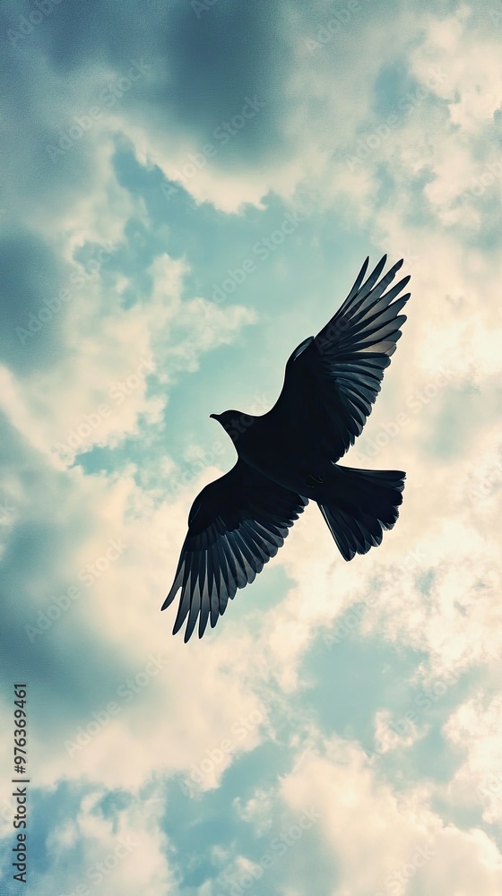 Obraz premium A Bird in Flight Against a Backdrop of Wispy Clouds During the Golden Hour
