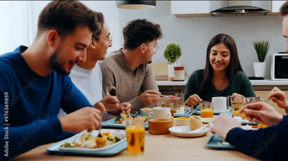 Group of friends enjoying breakfast together at a café Group of friends enjoying breakfast together at a café