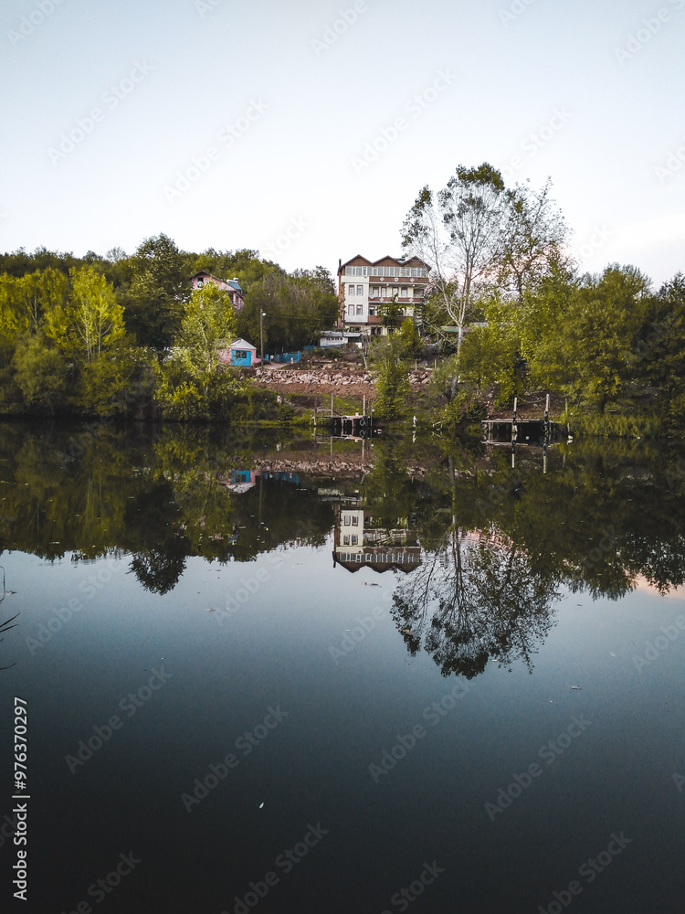 a wonderful view of the river and its reflections a wonderful view of the river and its reflections