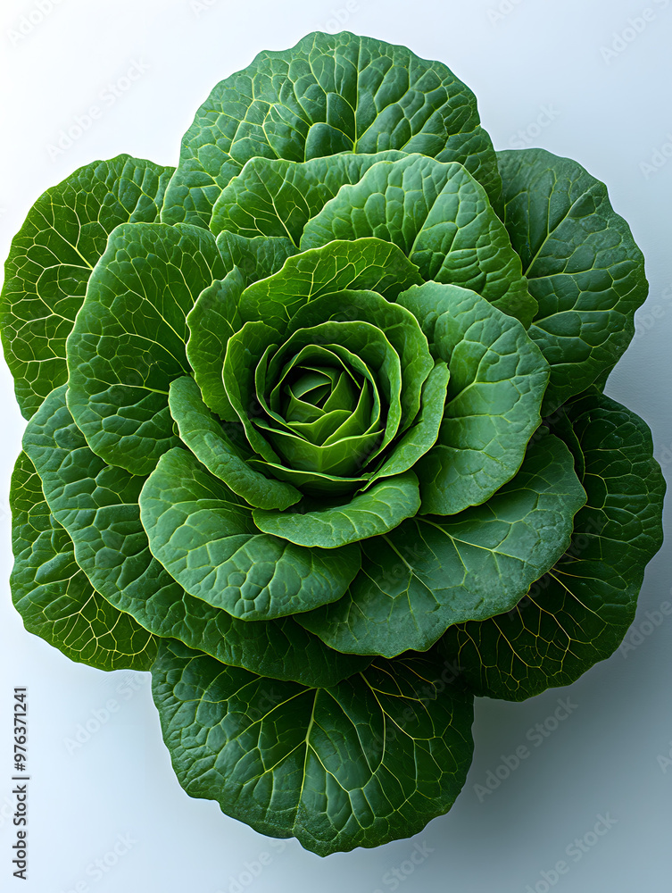 Fototapeta premium Vibrant green cabbage with layered leaves, showcasing its fresh and healthy appeal. Perfect for culinary and gardening themes.